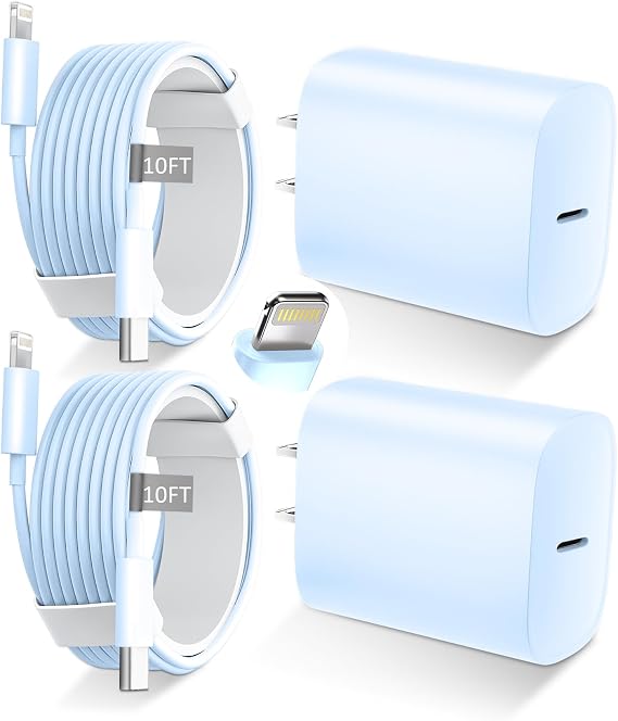 DiHines for iPhone 14 13 12 11 Fast Charger,10FT Long Fast Charging Lightning Cable with 20W USB C Charger Block for iPhone 14/14 Pro Max/13/13 Pro Max/12/12 Pro Max/11/11Pro/XS/Max/XR/X,iPad,Blue
