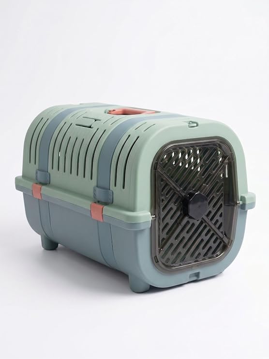 Orret Home Kedi Taşıma Çantası Plastik Kafes Kilitlenebilir Kapaklı Havalı Taşıma Kabı Kedi Köpek Taşıma Box Güvenli Pet Taşıma Kafesi Seyahat Çantası (Yeşil-Mavi)
