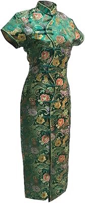 7Fairy Womens VTG Green Ten Buttons Long Chinese Dress Cheongsam