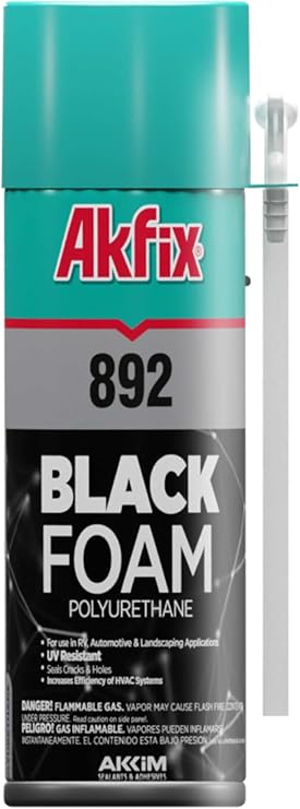 Akfix 892 Black Spray Foam Sealant (1x12 Oz.) - UV Resistant Polyurethane Expanding Spray Foam Insulation, Waterproof, Ideal for RV, Pond, Waterfall and Landscape Applications | 12 Oz. 1 Pack