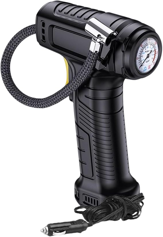 Portable Handheld Tyre inflator with Digital Pressure Gauge,Cordless Tire Inflator Digital Air-Pump with LED Light 3 Nozzle for Car Bicycles Motorcycles Ball 12V Pointer Car Air Pump
