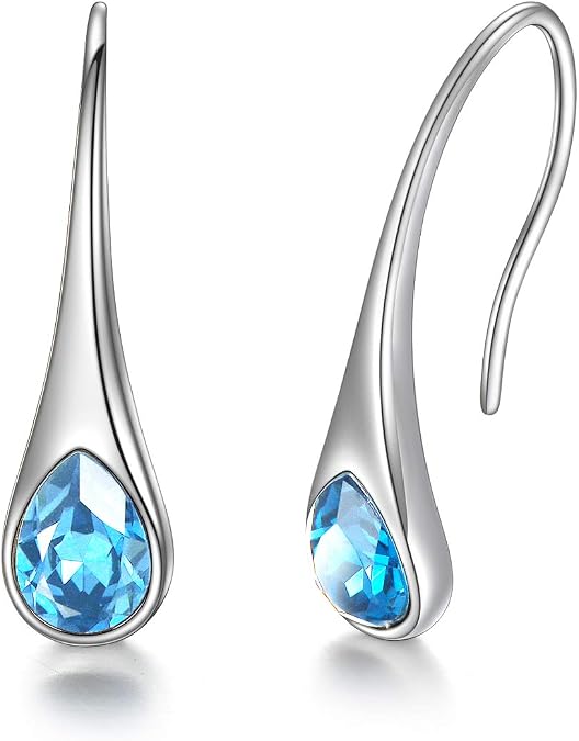 925 Sterling Silver Small Pear-Shaped Modern Style Hook Earrings with Crystals from Austria