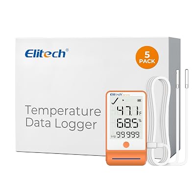 Elitech 5Pack GSP-6 Bluetooth Data Logger Temperature Humidity for Refrigerator with Shadow Data 100000 Points Export PDFCSV Report, Pharmacy Vaccine DDL Certificate, MAX MIN with Dual Probe