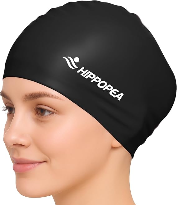 Extra Large Silicone Swim Cap for Long Hair, Dreadlocks, Braids, Weaves, Extensions, Curly Afro, 3D Ergonomic Anti Slip Swimming Cap for Women Men Boy Girl
