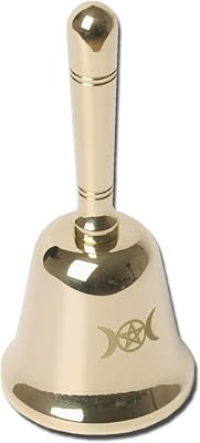 Mini Altar Bell, Solid Brass Triple Moon Goddess and Pentagram Wicca Hand Bell, Pentacle Bell for Ritual Kit Bell Only
