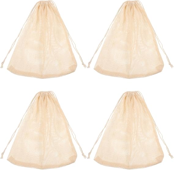 Alipis 4Pcs Reusable Cotton Seafood Boil Bags with Drawstring Mesh for Crabs Crawfish Shrimp Shellfish Steaming and Boiling - Kitchen Tool for Home Seafood Boil Parties
