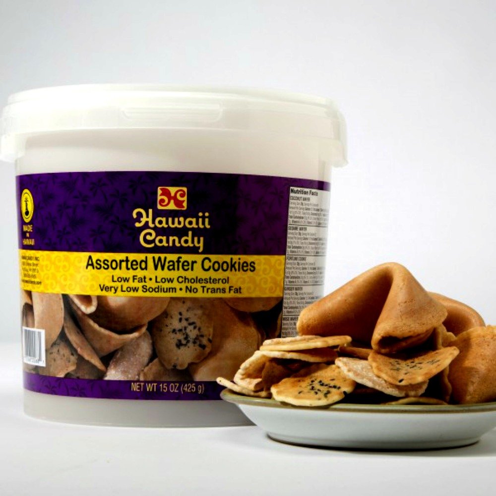 Hawaii Candy Assorted Wafer Cookies 15 ounce bucket