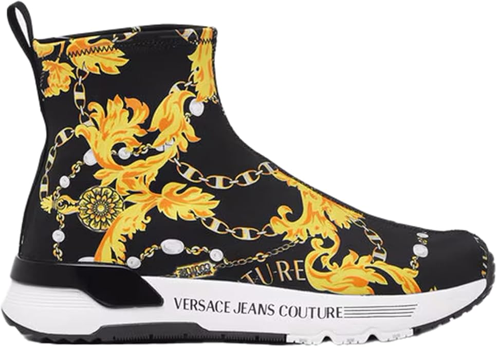 VERSACE JEANS COUTURE Womens Baroque Sock Sneakers Black/Gold
