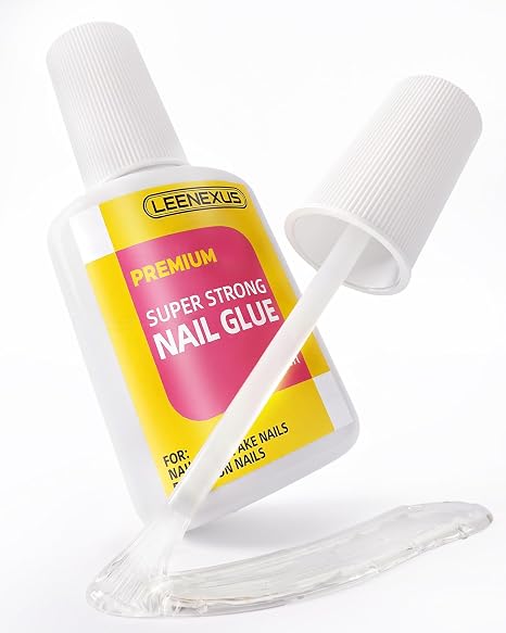 Super Strong Nail Glue for Press Ons, False Nails, Acrylic Nails &Tips [Upgraded Extra Strength Formula] Long-Lasting Hold Fast Bond Brush On Nail Glue Quick Drying, Mess-Free & Easy Application