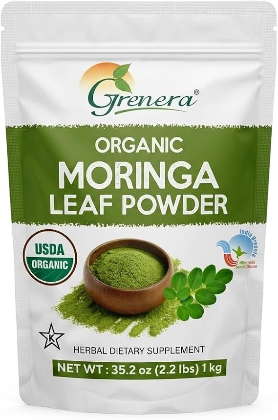 Grenera Organic Moringa Powder | Moringa Oleifera Leaf | Plant Based Ingredient | Lab Tested for Quality | Easy Mix for Smoothies, Drinks & Recipes | from Organic Farms in India | 2.2 lbs (1 kg)