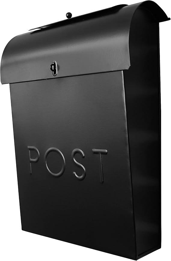 NACH Locking Mailbox, 13.9 x 3.93 x 10.6 inch, Black Mailbox with Lock, Hanging Mailbox Wall Mount - The Emily Lockable Mailbox