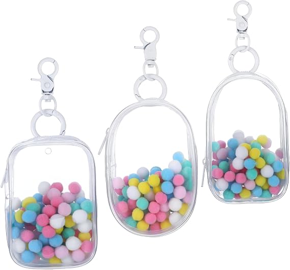 3Pcs Clear Figure Display Bag with Keychain, Small Clear Keychain Pouch Bag Small Mystery Box Backpack Mini Figure Display Case, Doll Carrying Case Gifts for Mini Figure Doll 3.9 * 2.3In (White)