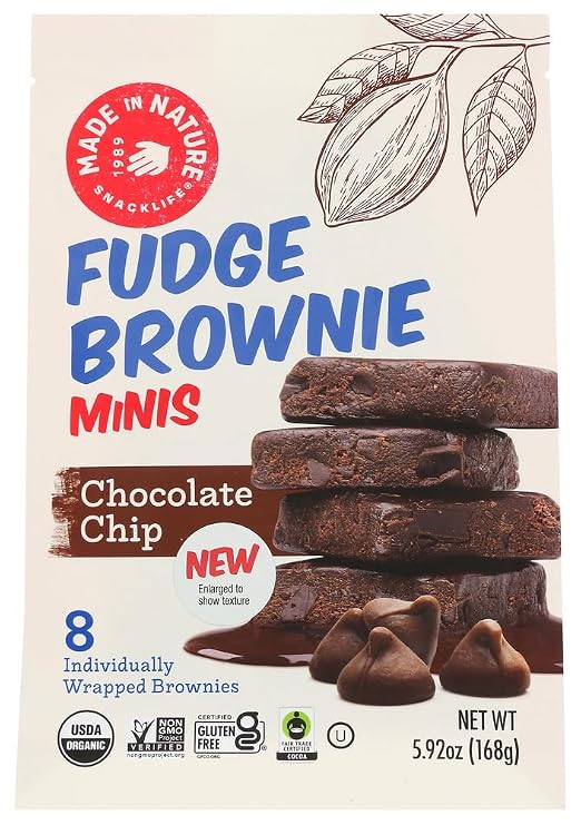 Made in Nature Fudge Brownie Minis, Chocolate Chip, Fair Trade, Kosher, USDA Certified Organic, Gluten Free & Non-GMO, 5.92 Ounce (Pack of 6)