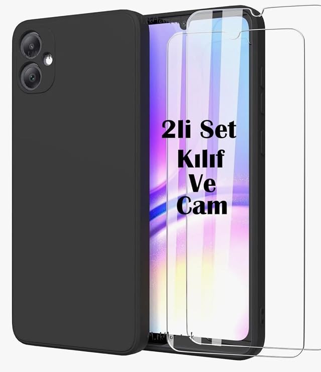 CONSTRAIN - Samsung Galaxy A07 İçin Silikon Kılıf ve 9H Ekran Koruyucu Cam Seti - Kamera Korumalı Şok Emici Arka Kapak - Siyah