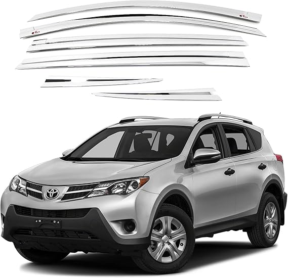 AUTOCLOVER Tape-On Rain Guards Window Visors 6 Pcs Set for Toyota Rav4 2013 2014 2015 2016 2017 2018 / Window Deflectors, Out-Channel Vent Shades (Chrome)