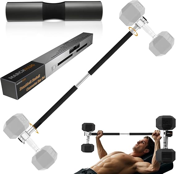 Dumbbell Barbell Converter Bar Set, Adjustable Dumbbell Converter for Home Gym, Compatible with Most Dumbbells Including BowFlex, All-Steel Bar, Supports Up to 220 lbs for Weight Lifting