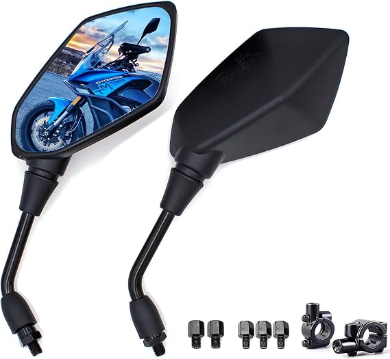 Mirror for Motorbike,Universal Side Mirror with 10mm 8mm Bolt 7/8 inches Handlebar Clamp Mirror,High Definition,Blast-resistant Handlebar Wing Foldable Mirrors, End Side Mirror (2 Pack)