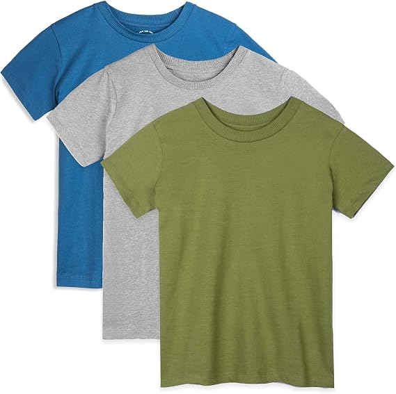 Mightly Boys and Girls' Classic Fit Crewneck T-Shirt | Organic Cotton Soft, Multi-Pack Short-Sleeve Basic, Toddlers and Kids