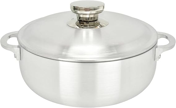 ALUMINUM CALDERO STOCK POT by Chef Pro, Durable Aluminum, Superior Cooking Performance for Even Heat Distribution, Perfect For Serving Large/Small Groups, Riveted Handles, Commercial Grade, 3.8 Quart