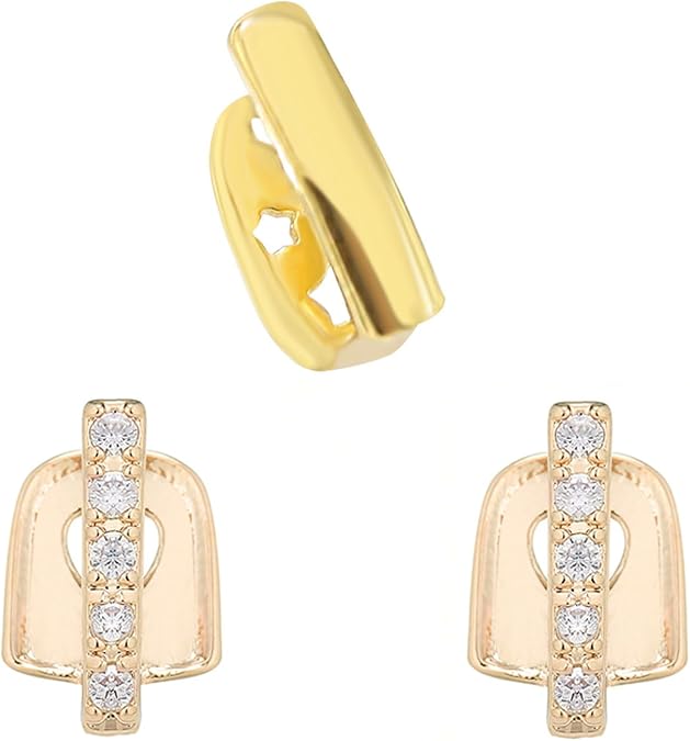 1Pc Single Plain Gap Grillz Caps and 2Pcs Diamond Single Tooth Grillz Caps 18K Gold Plated Grills Hip Hop Teeth Grillz Top or Bottom Teeth Grills