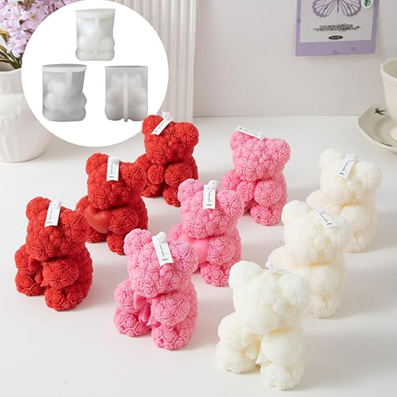 Rose Bear Silicone Mold, DIY Teddy Bear Candle Making Kit, Heart Design