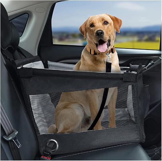 Dogs Car Seat Cover with Hard Bottom,Back Seat Extender for Dogs&Cat Up to 30 LB,Dog Bed for Car Seat,Waterproof Fabric with Breathable Mesh and Adjustable Dog Seat Belt (Black)