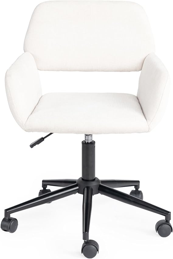 Homy Casa Modern Mid Back Office Chair with Comfy Fabric, Swivel Computer Desk Chair with Armrest and Hollow Back Design for Home Office, Beige