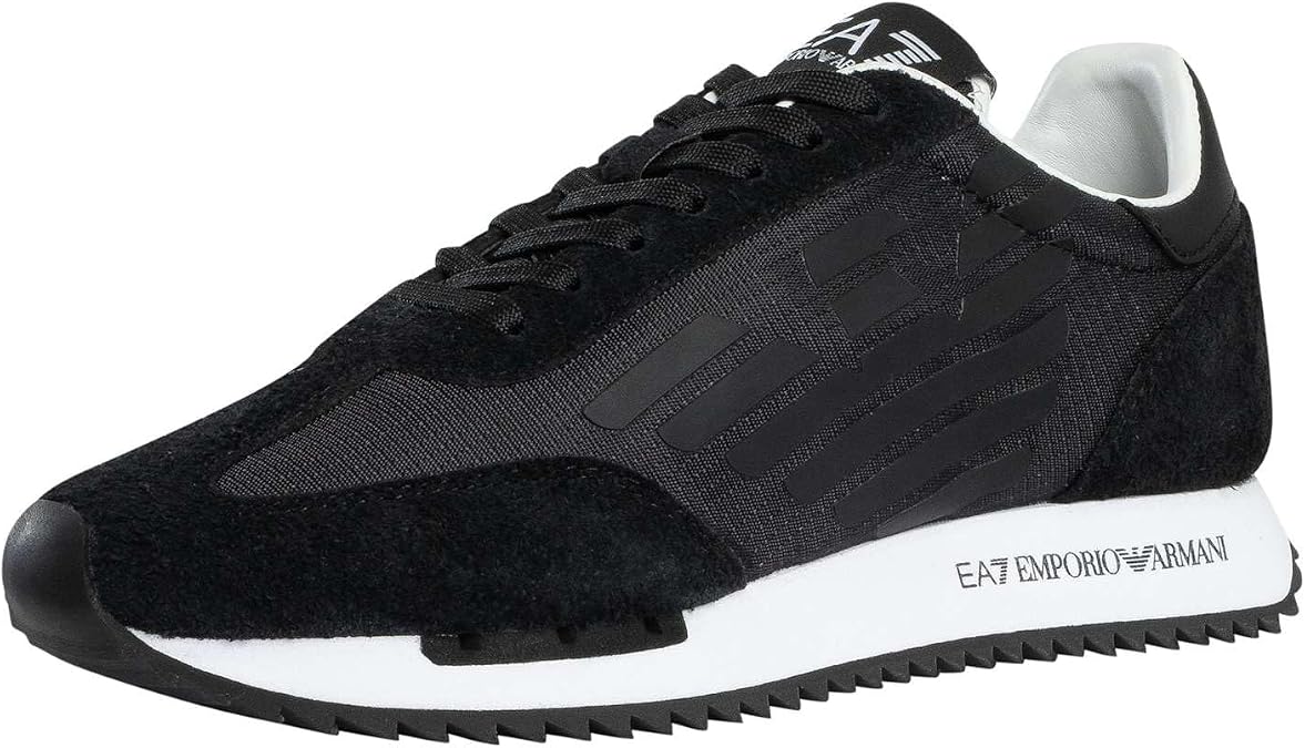 EA7 Men's Big Logo Mesh Trainers, Black/White, 8 US