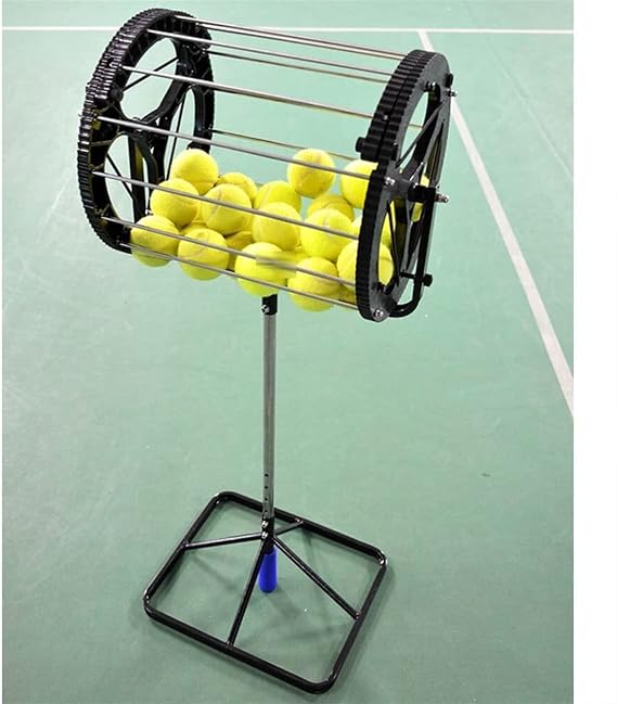 2-in-1 Tennis Ball Collector Pickup Stainless Steel 2 In 1 Tennis Balls Pickup Rollers Tool Automatic Balls Receiver With Handle For Storage Adjustable Height Hold Up 55 Tennis Balls,Black