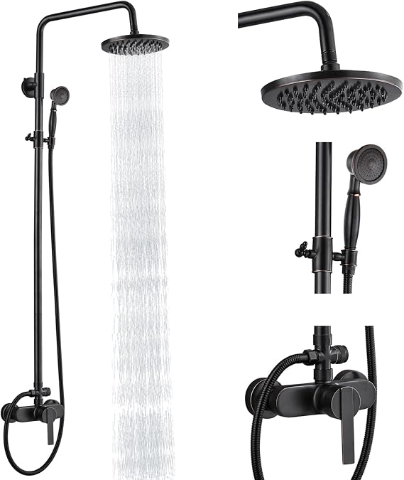 Heyalan Exposed Shower System, 8 Inch Rain Head, Handheld,Oil Rubbed Bronze
