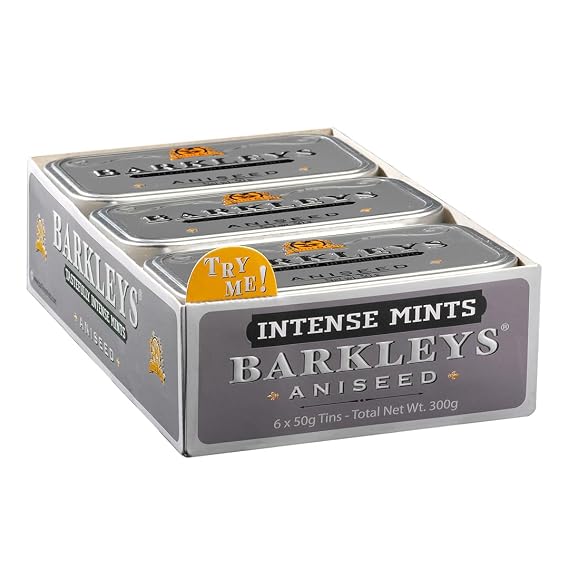 Barkleys Aniseed Breath Mints - Strong Aniseed Flavor Cool Mint Candy For Party, After Dinner, Wedding, Every Day Use - Vegan Breath Mints In Reusable Classic Travel Tins - 50-count, 6-Pack