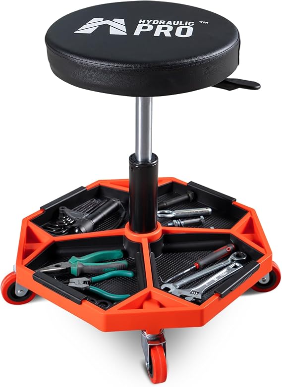 Rolling Mechanic Stool, 300 LBS Adjustable Garage Shop Seat with Tool Trays