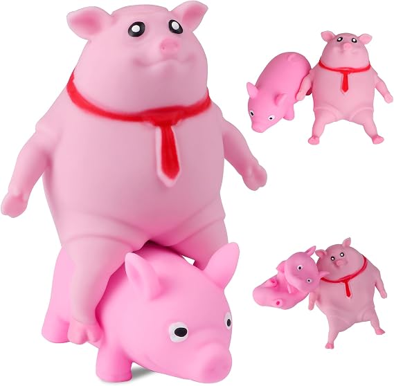 Squishy Pig Figurines (2Pack), Pink Pig Stress Balls for Stress Relief | Animal Pig Figurine, Soft Squish Desktop Ornament, Cute Animal Squish Decor for Home Office Tabletop Decoration