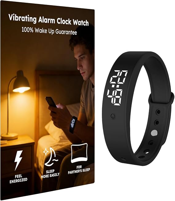 Fitsleeps Vibrating Alarm Clock Watch for Heavy Sleepers, Silent Wake Up Bracelet & Smart Wristband, Wrist Alarm