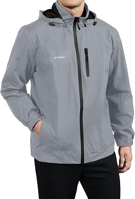 Angbater Mens Classic Windbreaker Jacket Lightweight All-Sport Waterproof Hiking Coat Detachable Hooded Windbreakers for Men, X-Large, Grey
