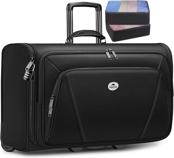 MATEIN Carry On Garment Bag with Wheels, Wheeled Garment Travel Suit Bag | For Airline Travel, 2 Packing Cubes, 22x14x9, Business 2 Wheel Luggage Suitcase, Fits 17.3" Laptop, For Men Women, Black