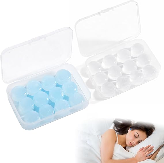 24 Pcs Silicone Ear Plugs Reusable Noise Cancelling Earplugs for Sleep Soft Moldable Waterproof Earplugs with Case for Snoring Studying Travel Airplanes Swimming