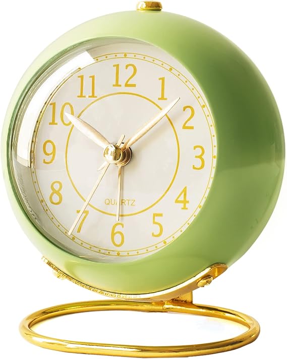 AYRELY Battery Operated Analog Desk Alarm Clock with Light, Table Clock | Retro Aesthetic Clock with Silent Non-Ticking Movement for Bedside, Bedroom, Kitchen, Office, Travel & Kids' Room(Saga Green)