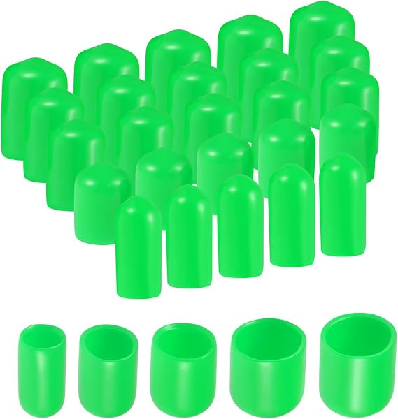 uxcell 25pcs Round Rubber End Caps 1/4" 3/8" 1/2" 5/8" 3/4" Green Vinyl Cover Screw Thread Protectors Assortment Kit