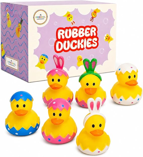 Easter Rubber Duck Toy Bunny Rabbit Pack of Six Duckies for Kids Easter Eggs, Bath Birthday Gifts Baby Showers Summer Beach and Pool Activity, 2 Inch Duckies