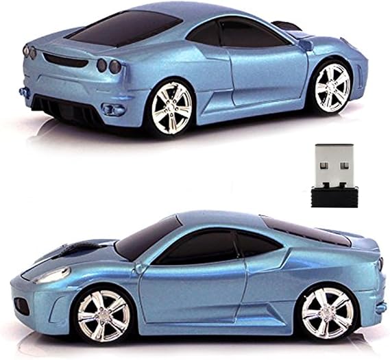 UrChoiceLtd F430 Wireless Car Mouse, 3D Sports Racing Car Shape-MetalBlue | 2.4GHz USB Receiver, Up to 1600DPI, Optical Sensor, Cordless PC Computer