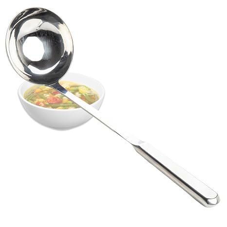 TableCraft 11633 Holden Collection 4 oz. Buffet Soup Ladle Spoon, Stainless Steel Utensil for Serving Soup, Sauce, Gravy, Hollow Handle, 13" Long, Brushed Silver