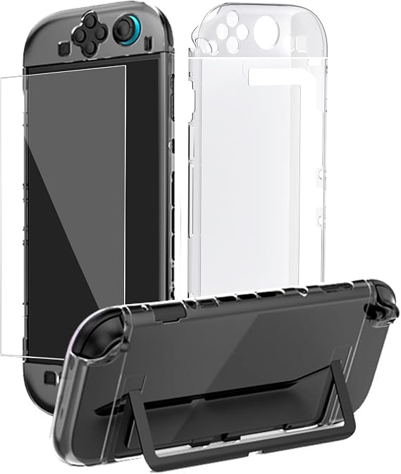 Clear Snap On Case for Switch 2 with 7.9 Inch Tempered Glass Screen Protector Protective Case for Console 2025 PC Case Soft TPU Cover for JoyCons