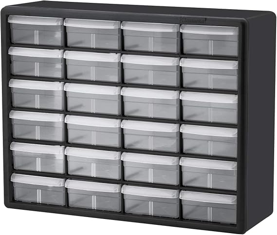 Akro-Mils 24-Drawer Plastic Storage Cabinet, 20"W x 6"D x 16"H, Black | Plastic Cabinet w/ Drawers for Garage Organization, Beads, Building Bricks Storage, Teacher Toolbox, Makeup Organizer, 10724