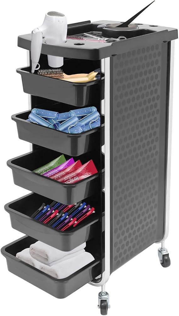 Salon Trolley Cart Salon Rolling Cart Salon Station Hair Salon Beauty Storage Cart with 5 Drawers for Hairdressing Beauty SPA Tattoo Black