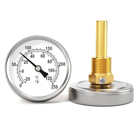 2PCS 0-250F/-20-120C, Bimetal Thermometer, 2.5" Dial Size, 1/2" Connection Thread, Brass Stem with Total Length of 2.3" Back Mount, Accuracy 2%, for hot Water, boilers, and Pipes