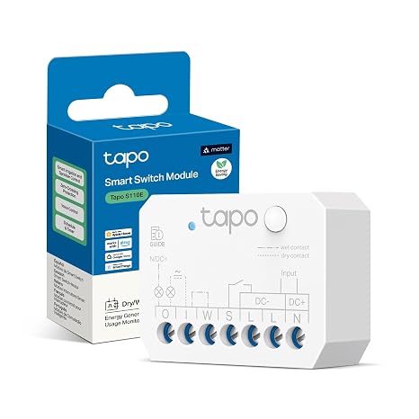 Tapo S110E Smart Switch Module, Dry/Wet Smart Switch, No Hub Required | Dry/Wet Contact Modes, Garage Door & Boiler Control, Energy Monitoring, Matter-Certified, Works with Alexa & Apple Home