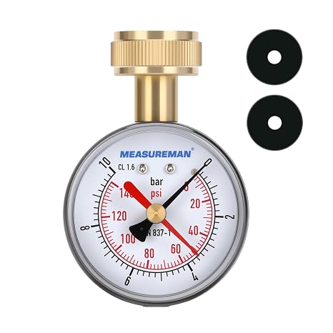 Water Pressure Test Gauge, 3/4"BSP Female Hose Thread, 0-10bar with Red Drag Pointer