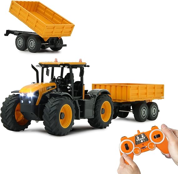 Jamara JCB Fastrac Tractor with Swingarm Trailer 1:24 2.4 GHz - 2 Wheel Traction Wheels - Rubber Tires Profiled, LED Light, Agriculture
