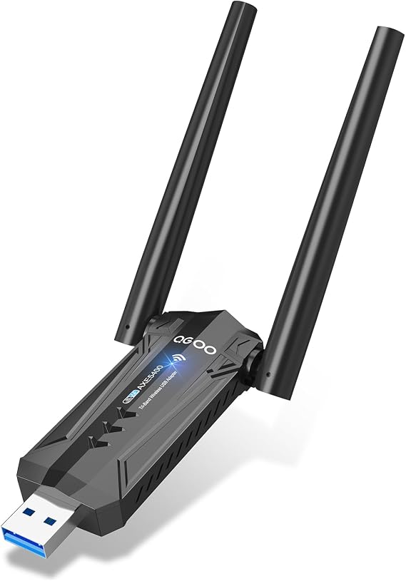 USB 3.0 WiFi 6E Adapter for Desktop PC, QGOO Tri-Band Axe 5400 Wireless Network Receiver/Dongle with 5dBi Dual Antennas, WiFi Card/Stick 6G/5G/2.4G for Laptop Computer Only Compatible Windows 11/10